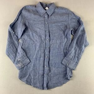 Light blue 100% Linen Button Up Blouse w/ Crystal buttons sz 16